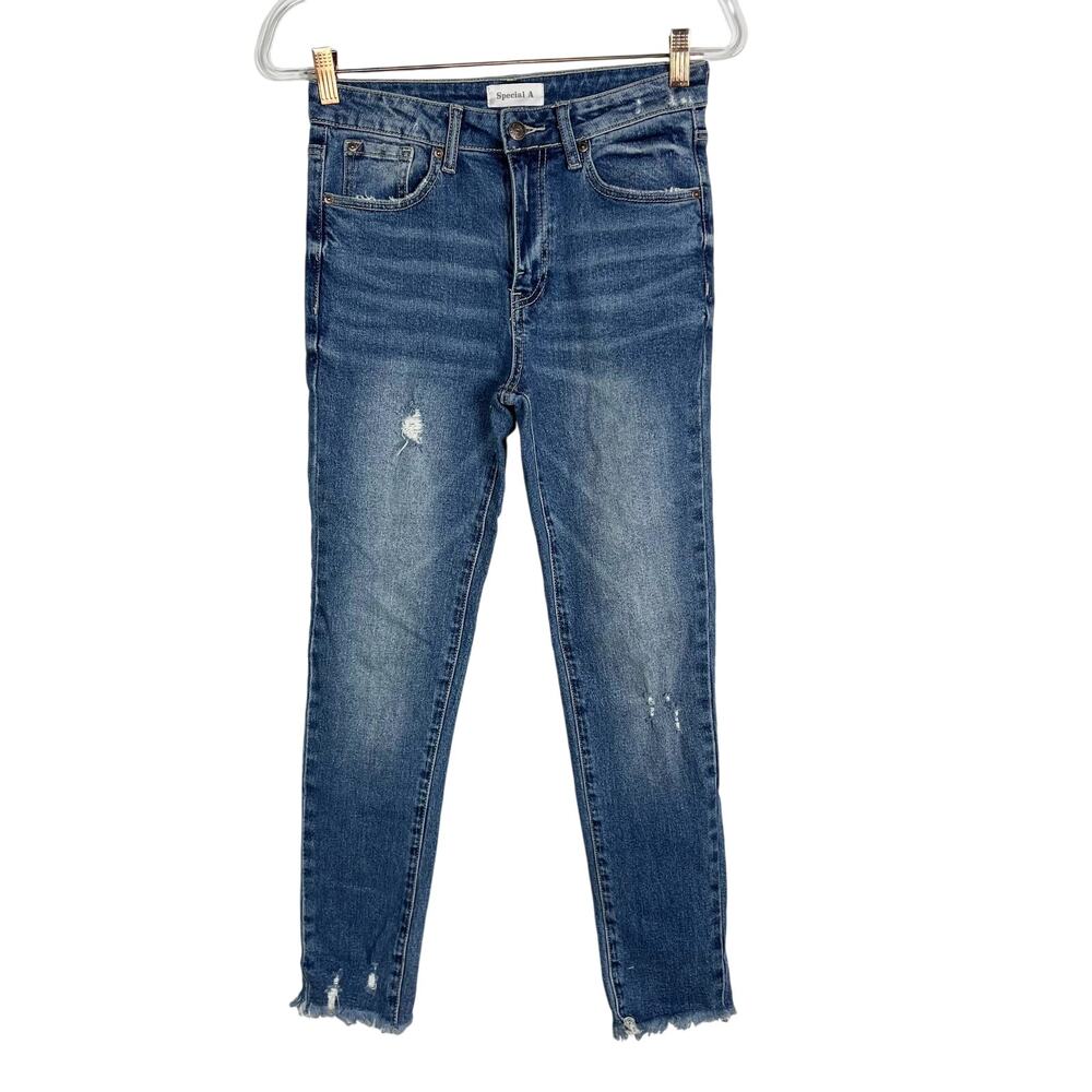 Special A Juniors Size 3 Skinny Jeans Raw Fray Hem Cotton Stretch Distressed